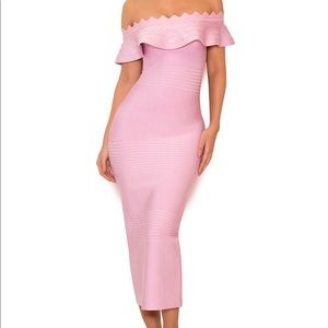 HouseofCB Pink Off-Shoulder Bandage Dress